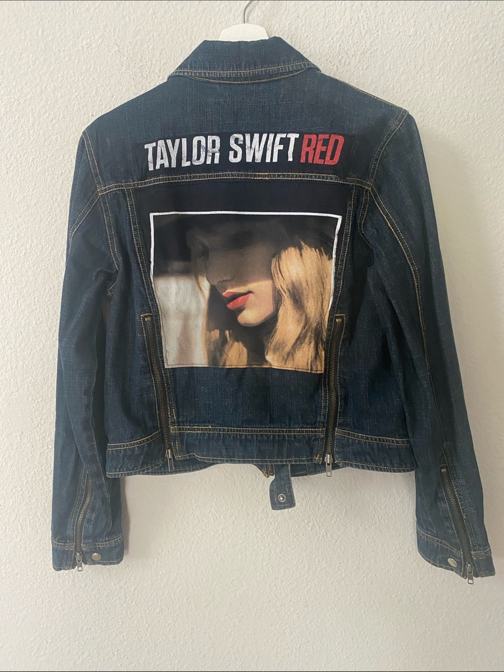 Taylor Swift Denim Jacket Blue with Red and White Accents
